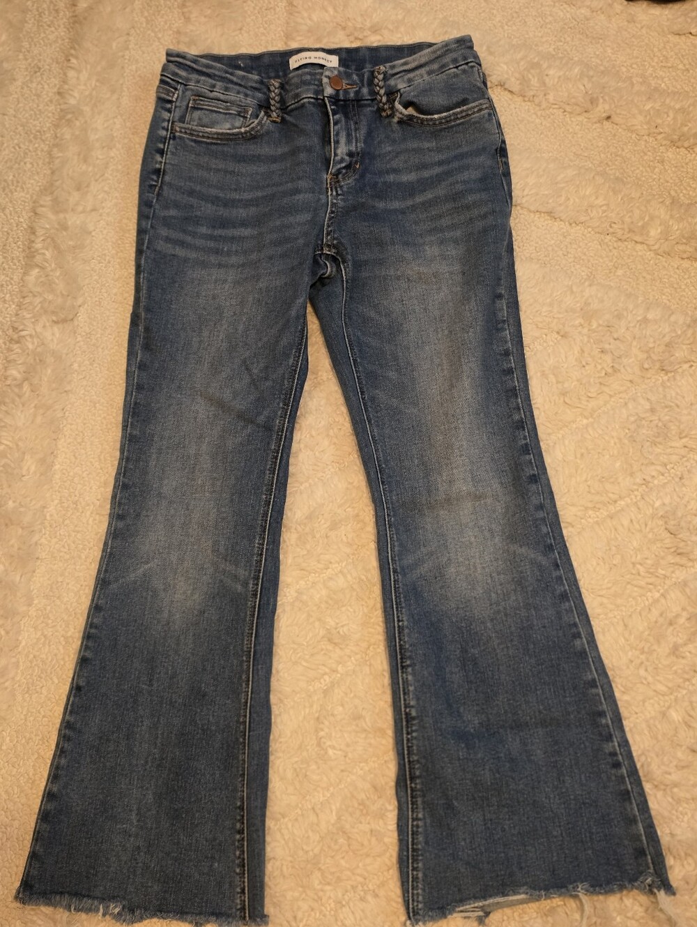 Flying Monkey Medium Blue raw hem Flare Jeans